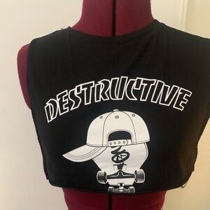 EUC Abdika cropped black top with silver chains on both sides, Size S